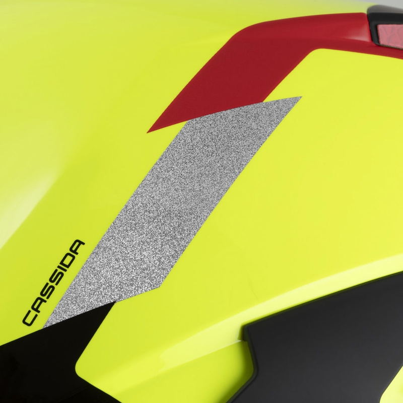 Otvorená helma na motorku Cassida Reflex 2.0 Safety fluo žlto-červeno-šedo-reflexná strieborná