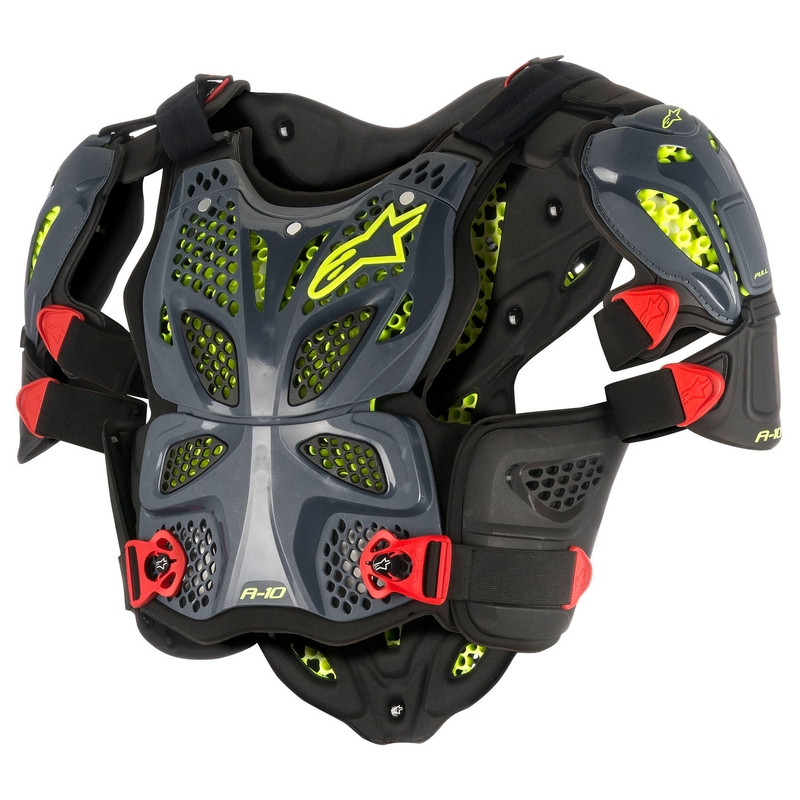 Chránič tela Alpinestars A-10 čierno-červeno-fluorescenčno žltý výpredaj