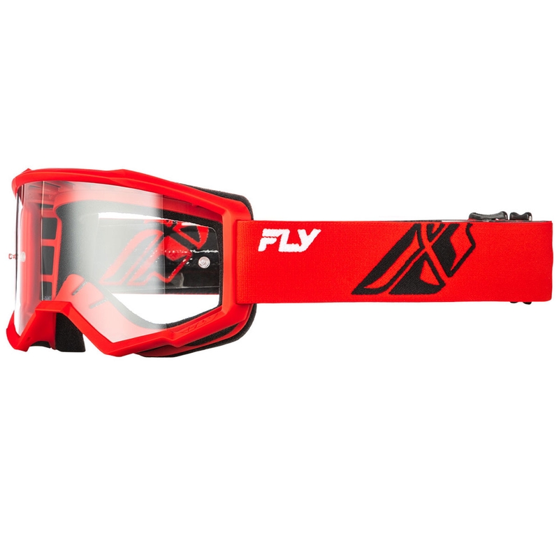 Detské motokrosové okuliare FLY Racing Focus červeno-čierne s čírym plexisklom