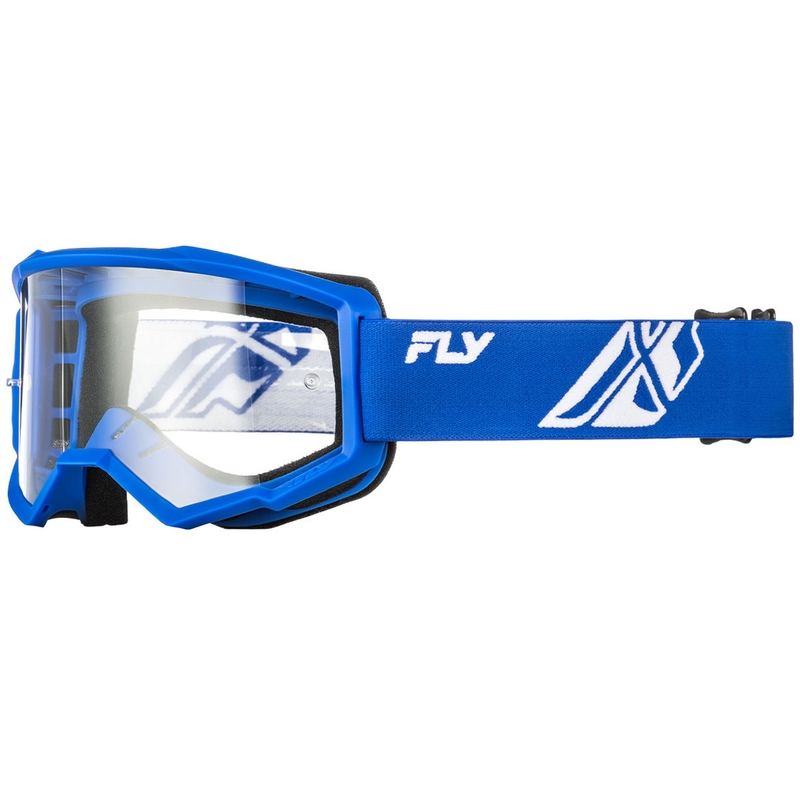 Detské motokrosové okuliare FLY Racing Focus modro-biele s čírym plexisklom