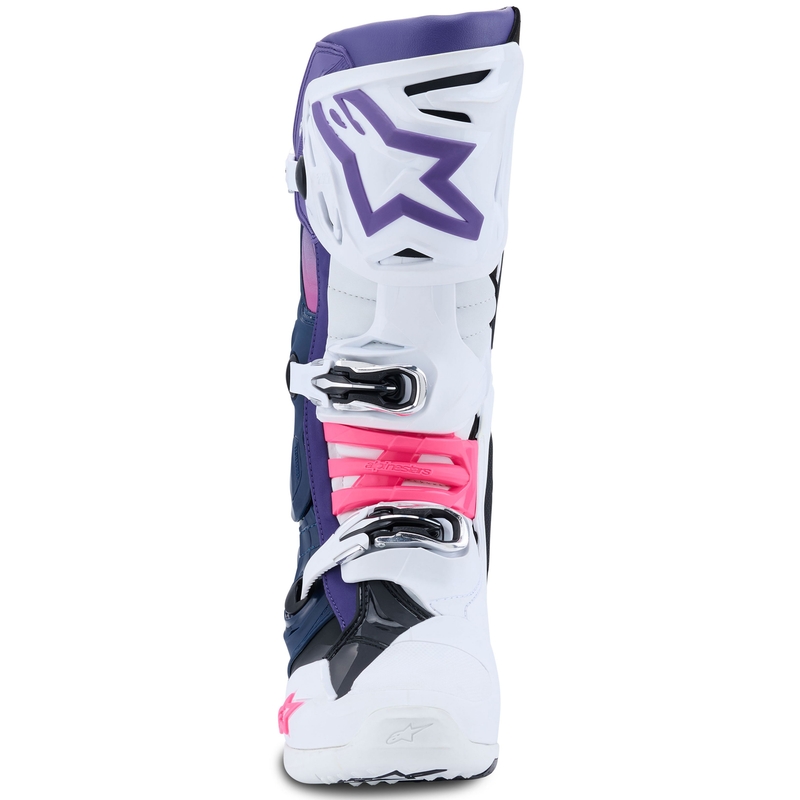Čižmy na motocykel Alpinestars Tech 10 bielo-fialovo-modro-fluorescenčno ružové