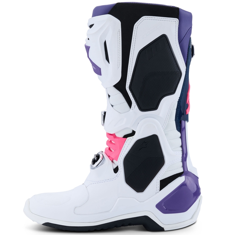 Čižmy na motocykel Alpinestars Tech 10 bielo-fialovo-modro-fluorescenčno ružové