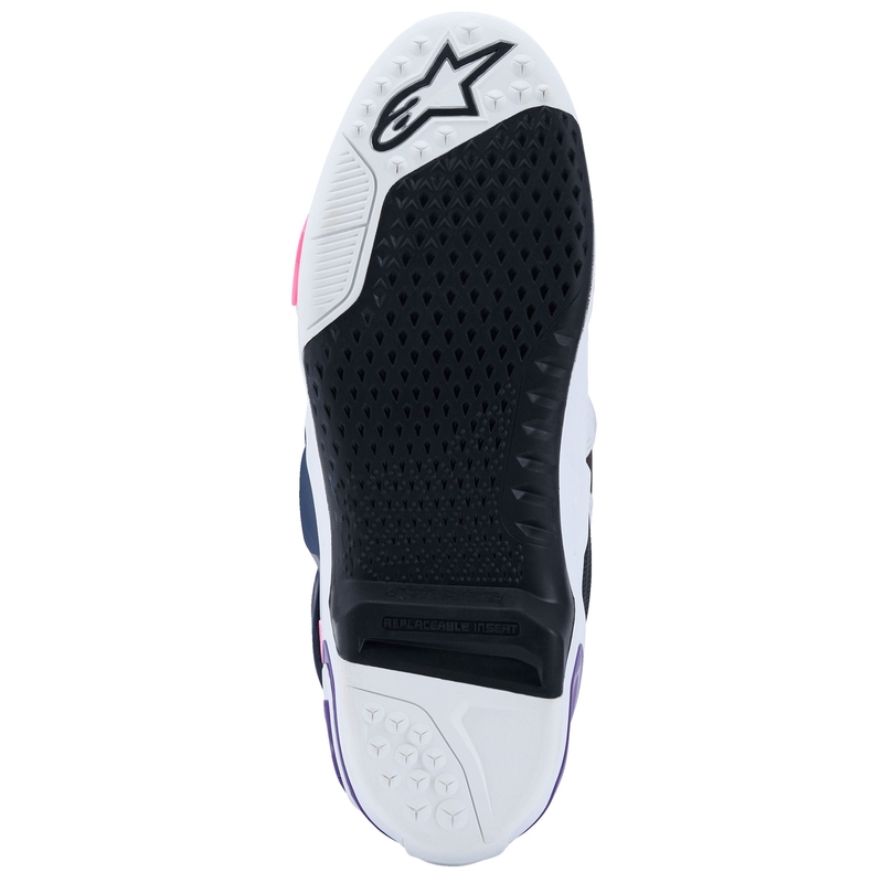 Čižmy na motocykel Alpinestars Tech 10 bielo-fialovo-modro-fluorescenčno ružové