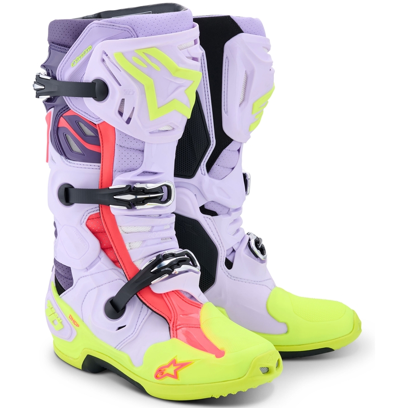 Čižmy na motocykel Alpinestars Tech 10 Supervented fialovo-fluorescenčno žlto-ružové