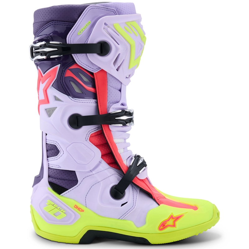 Čižmy na motocykel Alpinestars Tech 10 Supervented fialovo-fluorescenčno žlto-ružové