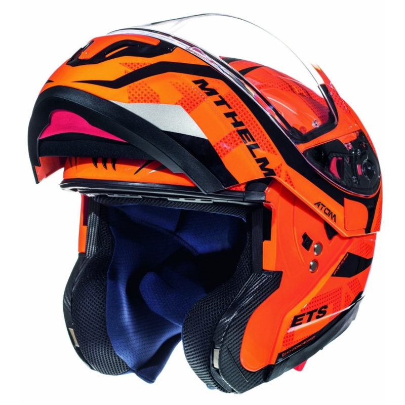 Odklápacia prilba na motocykel MT Atom Divergencia fluorescenčno-oranžová - II. akosť