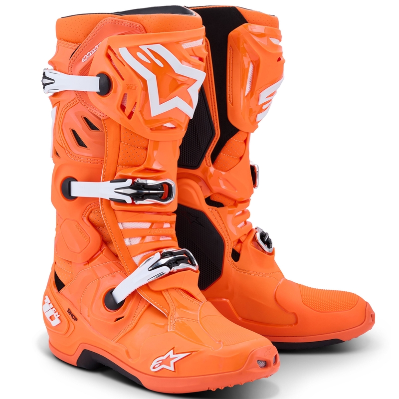 Čižmy na motocykel Alpinestars Tech 10 Supervented fluorescenčno oranžovo-čierno-biele
