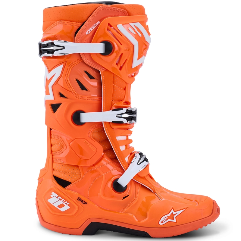 Čižmy na motocykel Alpinestars Tech 10 Supervented fluorescenčno oranžovo-čierno-biele