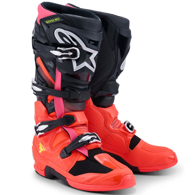 Čižmy na motocykel Alpinestars Tech 7 čierno-fluorescenčno červeno-fluorescenčno ružové