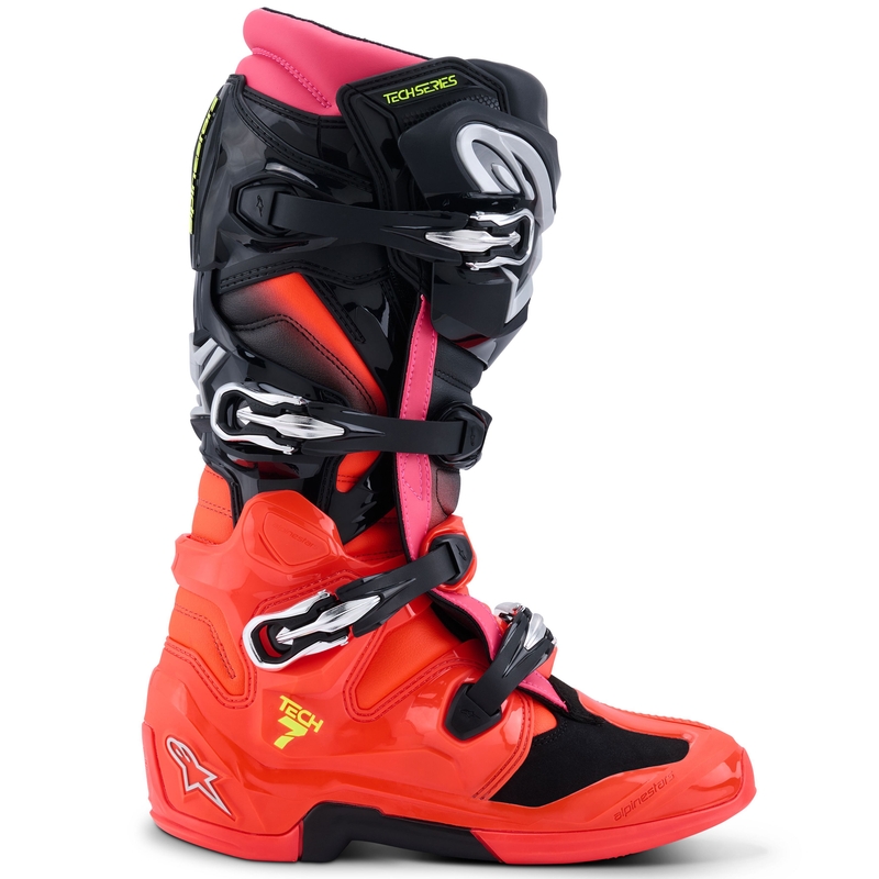 Čižmy na motocykel Alpinestars Tech 7 čierno-fluorescenčno červeno-fluorescenčno ružové