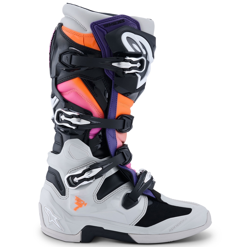 Čižmy na motocykel Alpinestars Tech 7 čierno-svetlo šedo-fluorescenčno oranžovo-gradient
