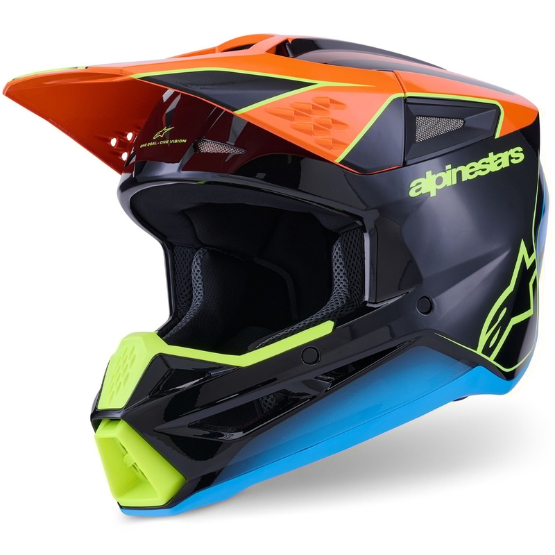 Motokrosová prilba Alpinestars S-M3 Fray čierno-fluorescenčno oranžovo-fluorescenčno žlto-tyrkysová