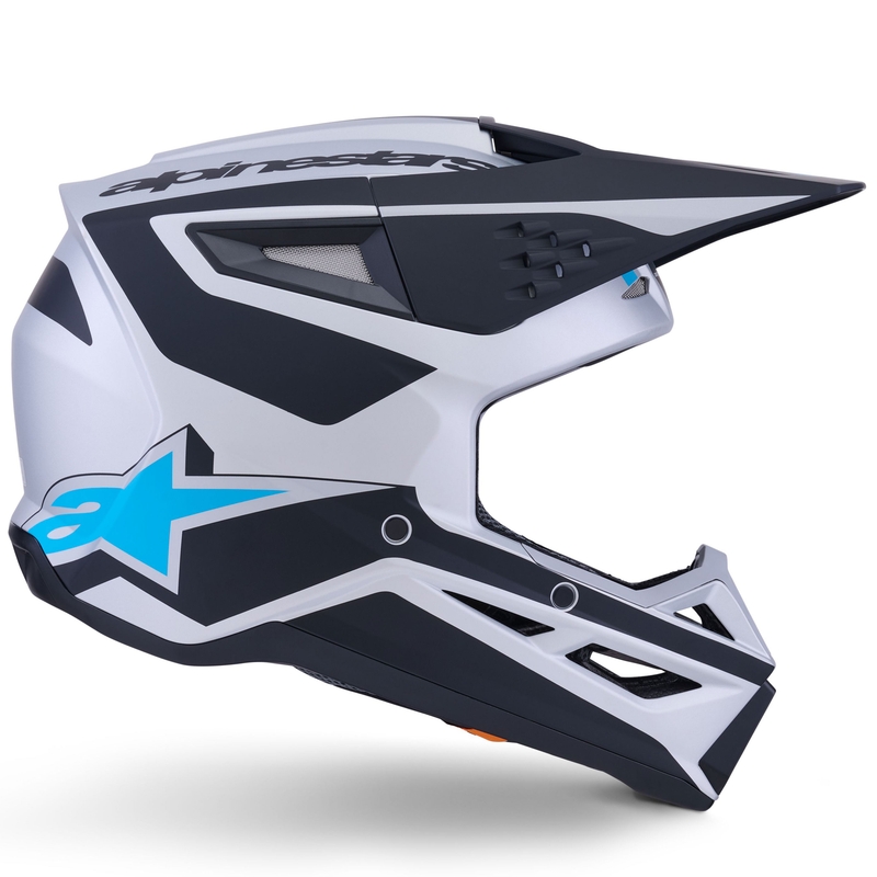Motokrosová prilba Alpinestars S-M3 Heat strieborno-modro-čierna matná