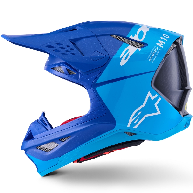 Motokrosová prilba Alpinestars Supertech S-M10 Flood modrá perleťovo-svetlo modro-čierno-karbónovo-matno-lesklá