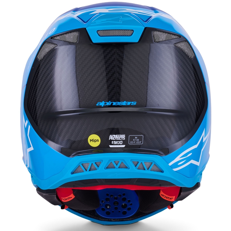 Motokrosová prilba Alpinestars Supertech S-M10 Flood modrá perleťovo-svetlo modro-čierno-karbónovo-matno-lesklá