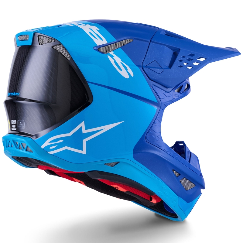 Motokrosová prilba Alpinestars Supertech S-M10 Flood modrá perleťovo-svetlo modro-čierno-karbónovo-matno-lesklá