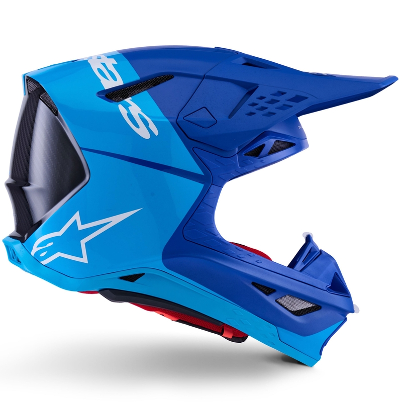 Motokrosová prilba Alpinestars Supertech S-M10 Flood modrá perleťovo-svetlo modro-čierno-karbónovo-matno-lesklá