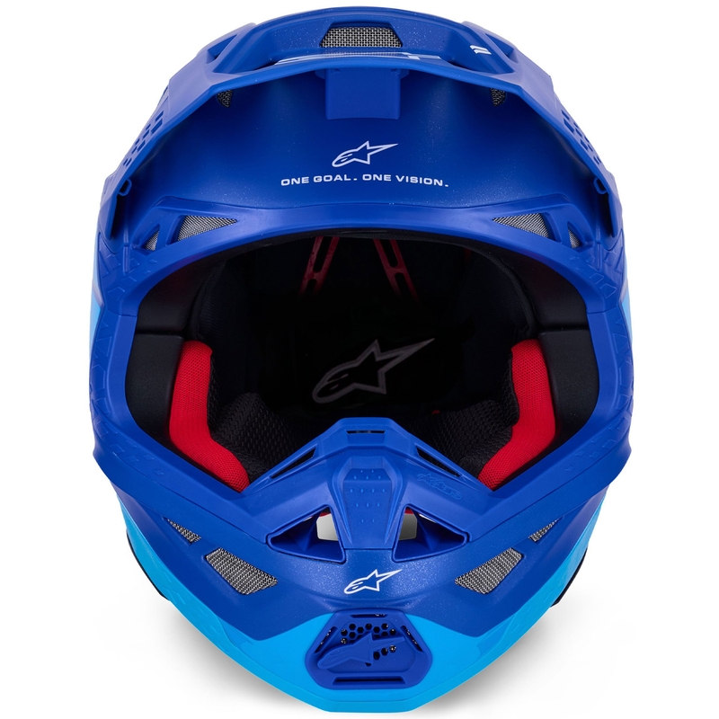 Motokrosová prilba Alpinestars Supertech S-M10 Flood modrá perleťovo-svetlo modro-čierno-karbónovo-matno-lesklá