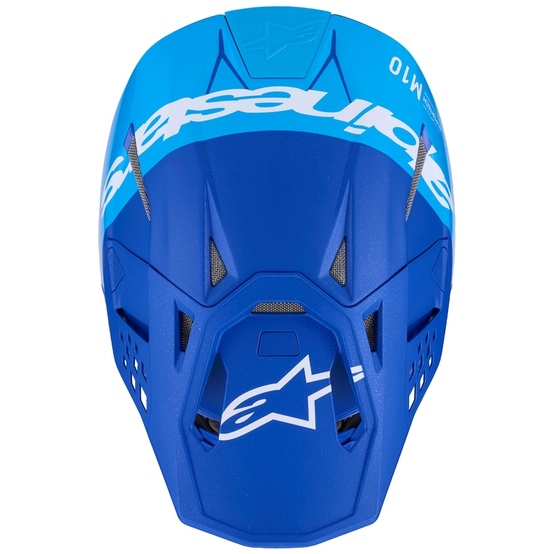 Motokrosová prilba Alpinestars Supertech S-M10 Flood modrá perleťovo-svetlo modro-čierno-karbónovo-matno-lesklá