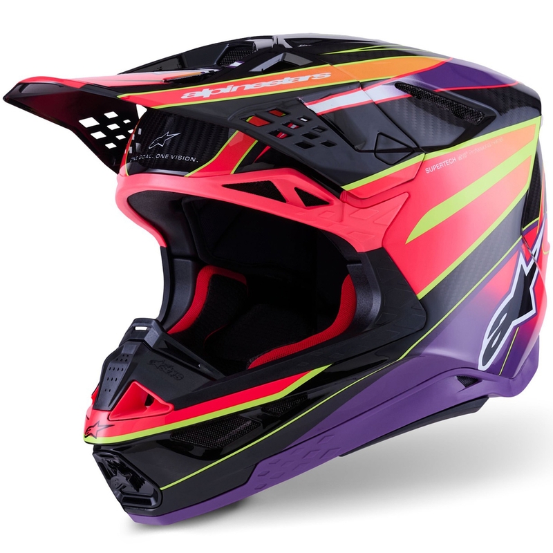 Motokrosová prilba Alpinestars Supertech S-M10 Era ružovo-fialovo-fluorescenčno žltá