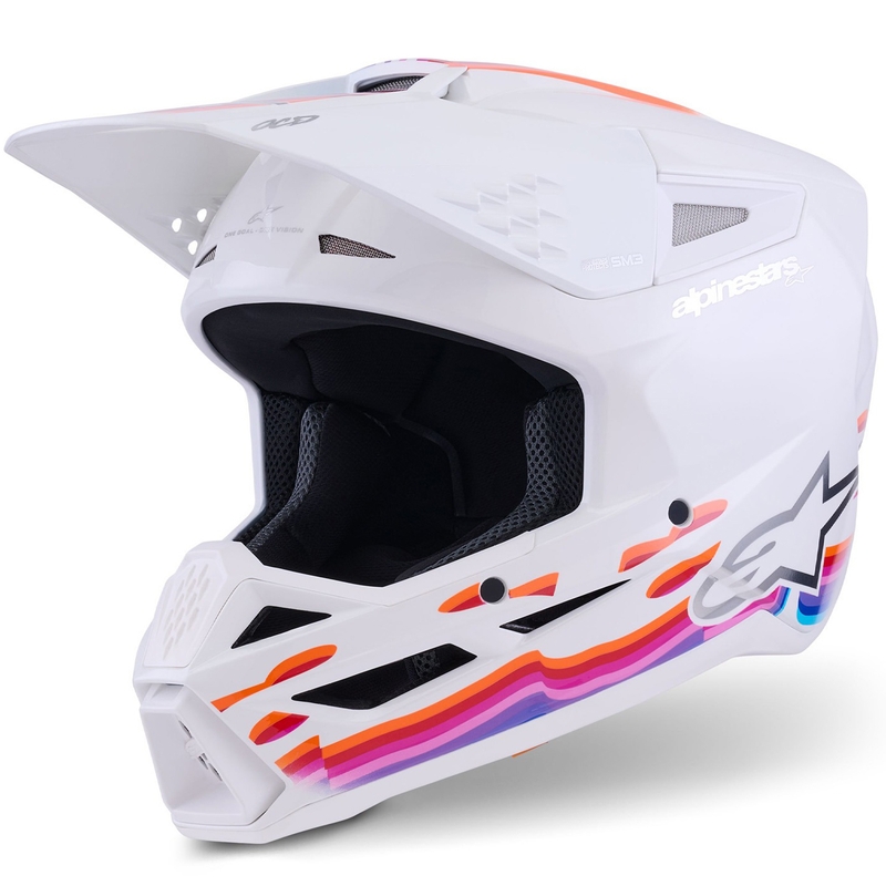 Motokrosová prilba Alpinestars S-M3 Force bielo-žlto-ružovo-fialová