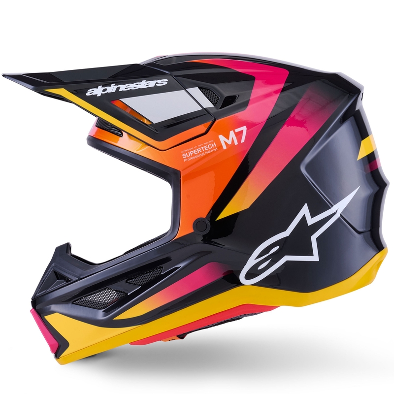 Motokrosová prilba Alpinestars SM7 Rise čierno-žlto-fluorescenčno ružová