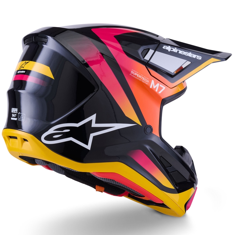 Motokrosová prilba Alpinestars SM7 Rise čierno-žlto-fluorescenčno ružová