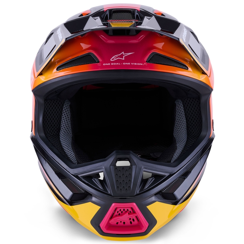 Motokrosová prilba Alpinestars SM7 Rise čierno-žlto-fluorescenčno ružová
