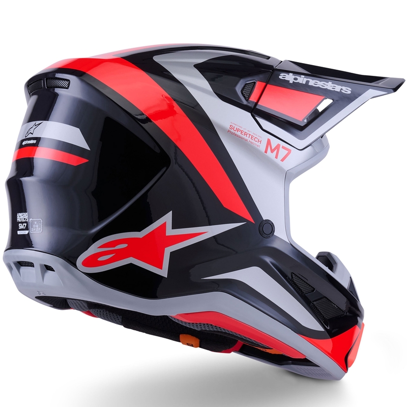 Motokrosová prilba Alpinestars SM7 Rise čierno-strieborno-fluorescenčno červená