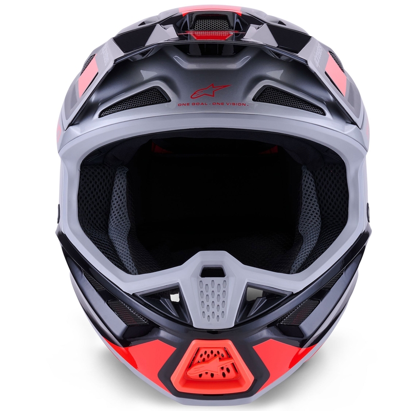 Motokrosová prilba Alpinestars SM7 Rise čierno-strieborno-fluorescenčno červená