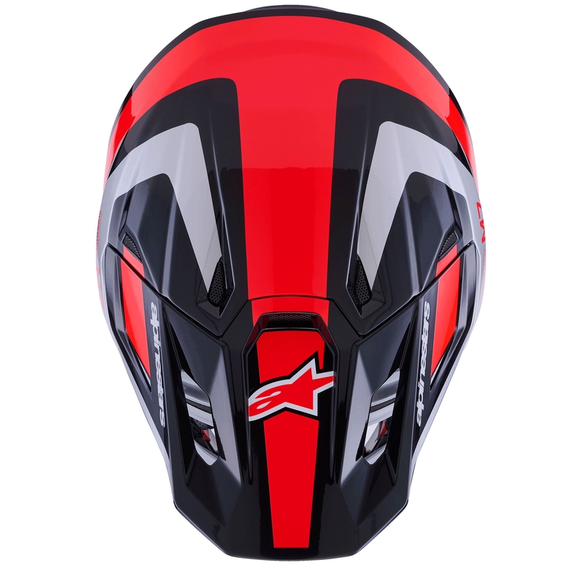 Motokrosová prilba Alpinestars SM7 Rise čierno-strieborno-fluorescenčno červená
