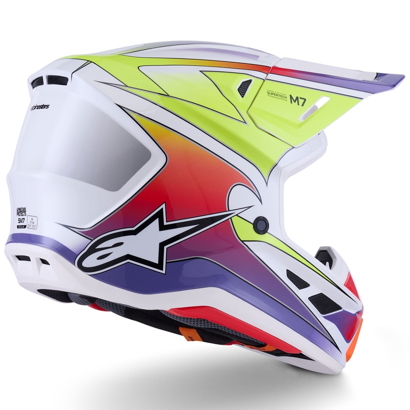 Motokrosová prilba Alpinestars SM7 Fuse bielo-fluorescenčno žlto-fialová