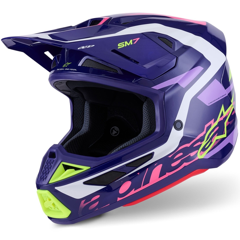 Motokrosová prilba Alpinestars SM7 Deed fialovo-ružovo-bielo-fluorescenčno žltá