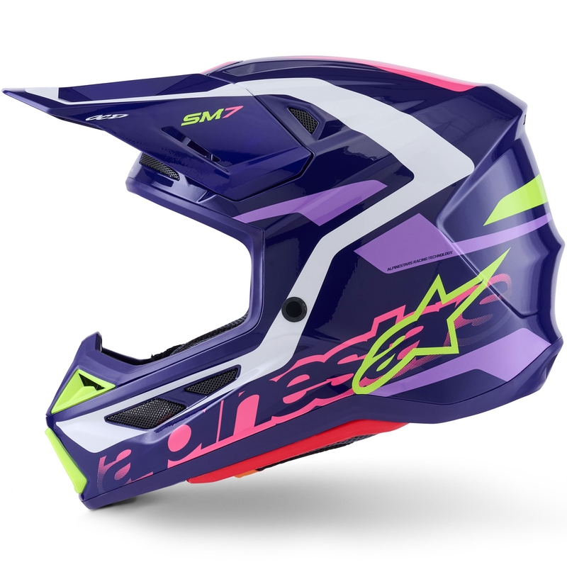 Motokrosová prilba Alpinestars SM7 Deed fialovo-ružovo-bielo-fluorescenčno žltá