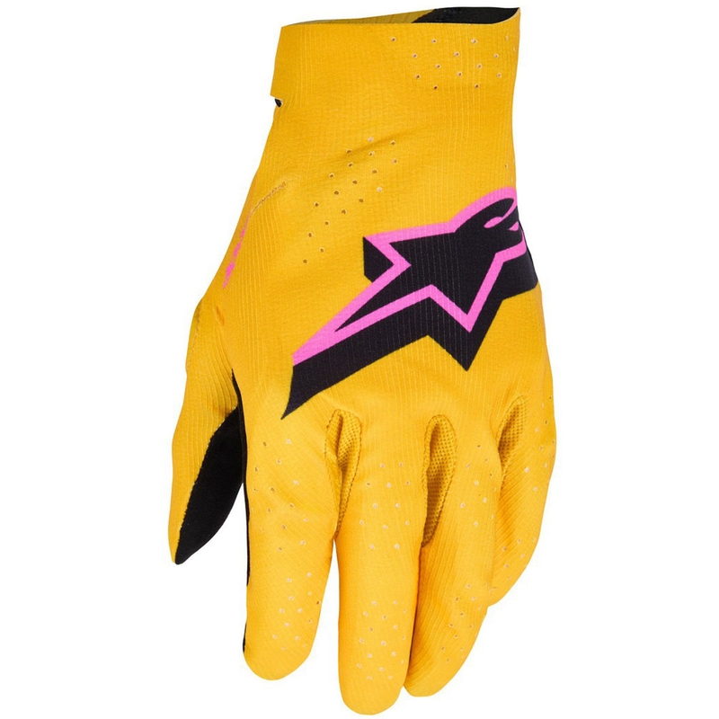Motokrosové rukavice Alpinestars Supertech MX zlato-čierno-fluorescenčno ružové
