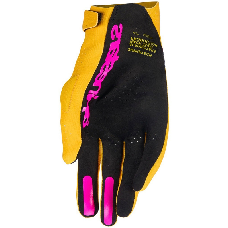 Motokrosové rukavice Alpinestars Supertech MX zlato-čierno-fluorescenčno ružové