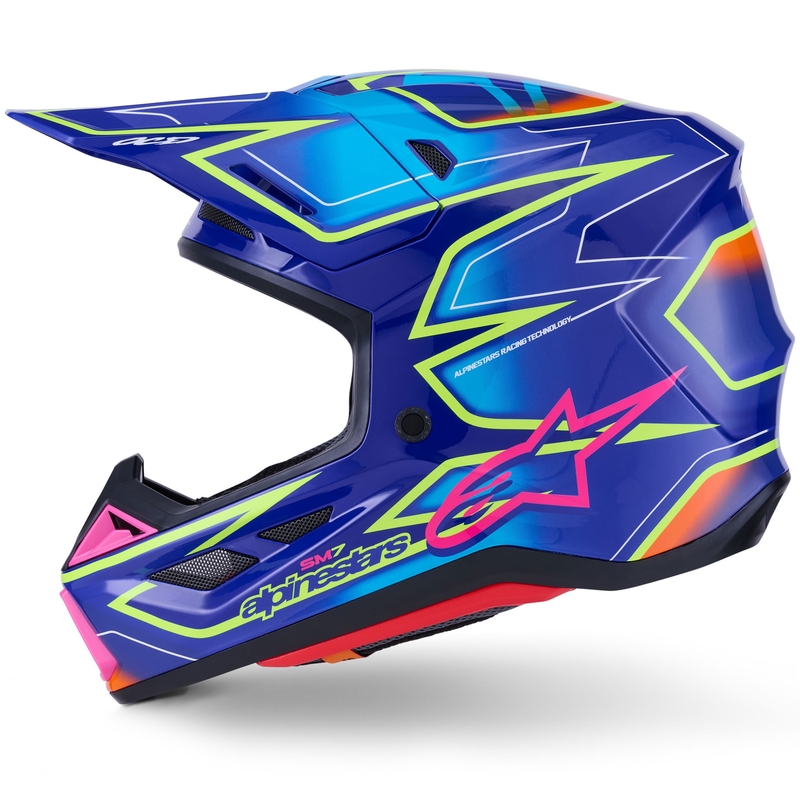 Motokrosová prilba Alpinestars SM7 Cast modro-ružovo-fluorescenčno žltá