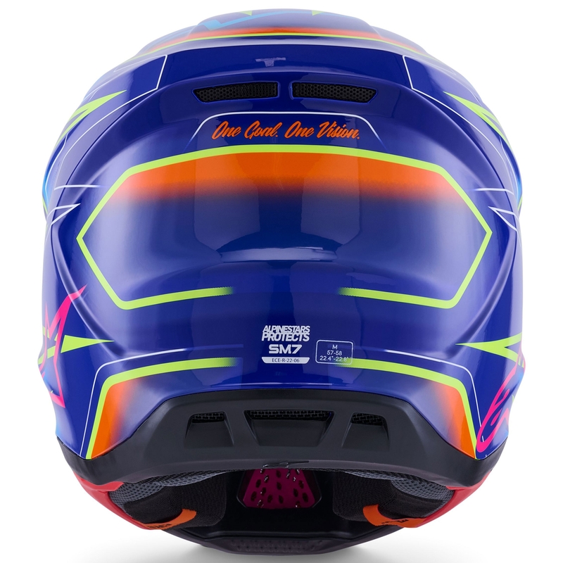 Motokrosová prilba Alpinestars SM7 Cast modro-ružovo-fluorescenčno žltá