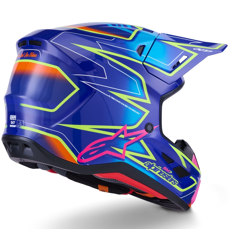 Motokrosová prilba Alpinestars SM7 Cast modro-ružovo-fluorescenčno žltá