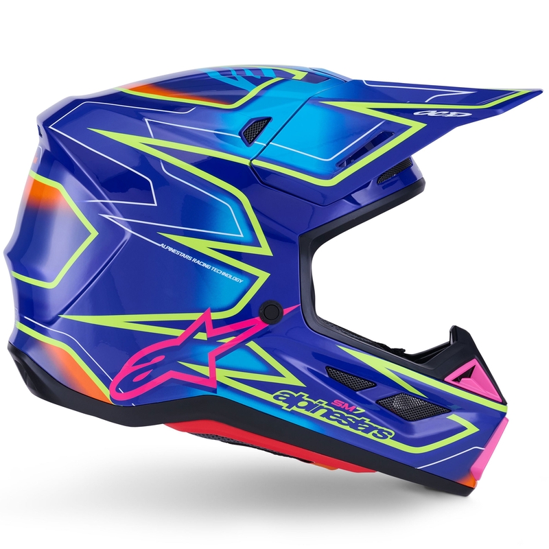 Motokrosová prilba Alpinestars SM7 Cast modro-ružovo-fluorescenčno žltá