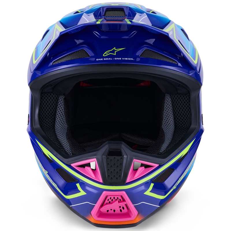 Motokrosová prilba Alpinestars SM7 Cast modro-ružovo-fluorescenčno žltá