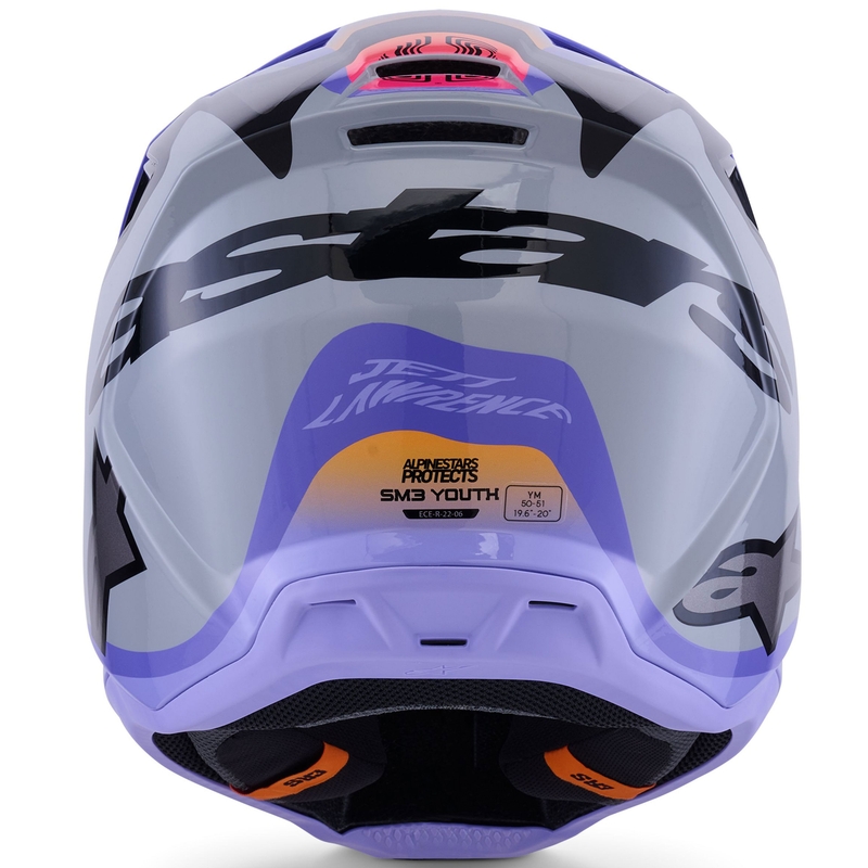 Motokrosová prilba Alpinestars S-M3 edícia JETT LAWRENCE šedo-fialovo-čierna