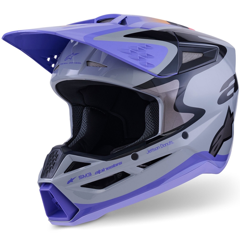 Motokrosová prilba Alpinestars S-M3 edícia JETT LAWRENCE šedo-fialovo-čierna