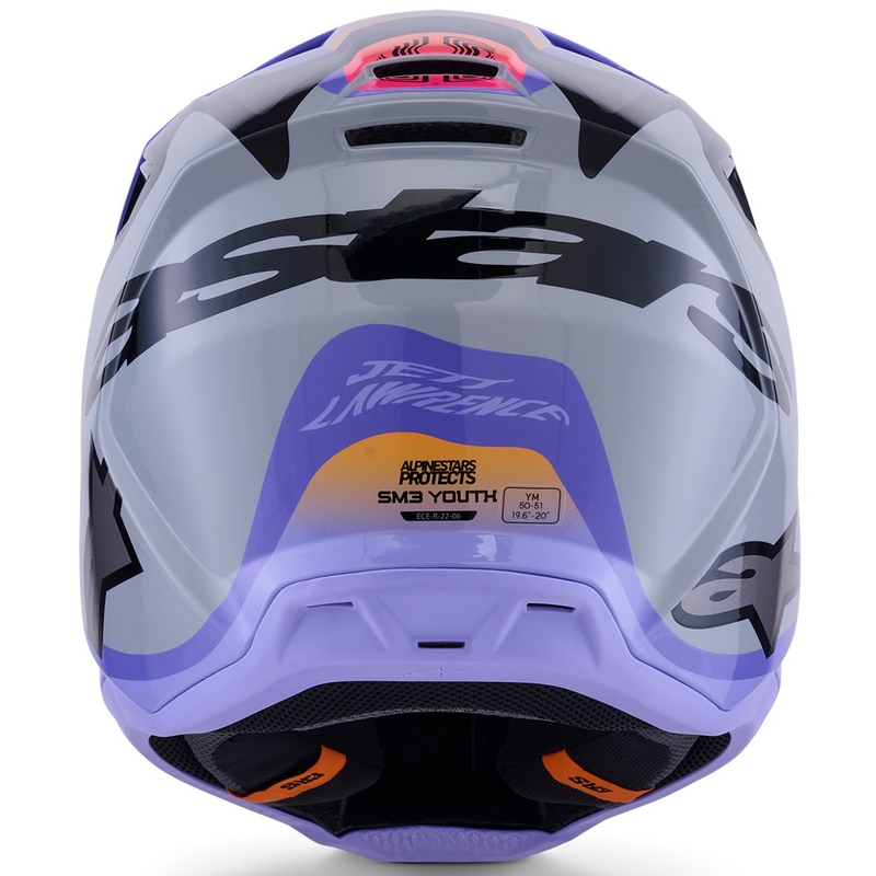 Detská motokrosová prilba Alpinestars S-M3 edícia JETT LAWRENCE šedo-fialovo-čierna