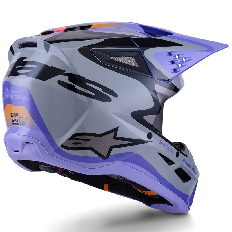 Detská motokrosová prilba Alpinestars S-M3 edícia JETT LAWRENCE šedo-fialovo-čierna