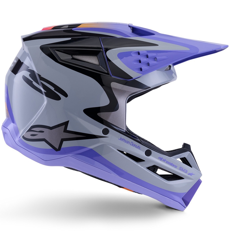 Detská motokrosová prilba Alpinestars S-M3 edícia JETT LAWRENCE šedo-fialovo-čierna