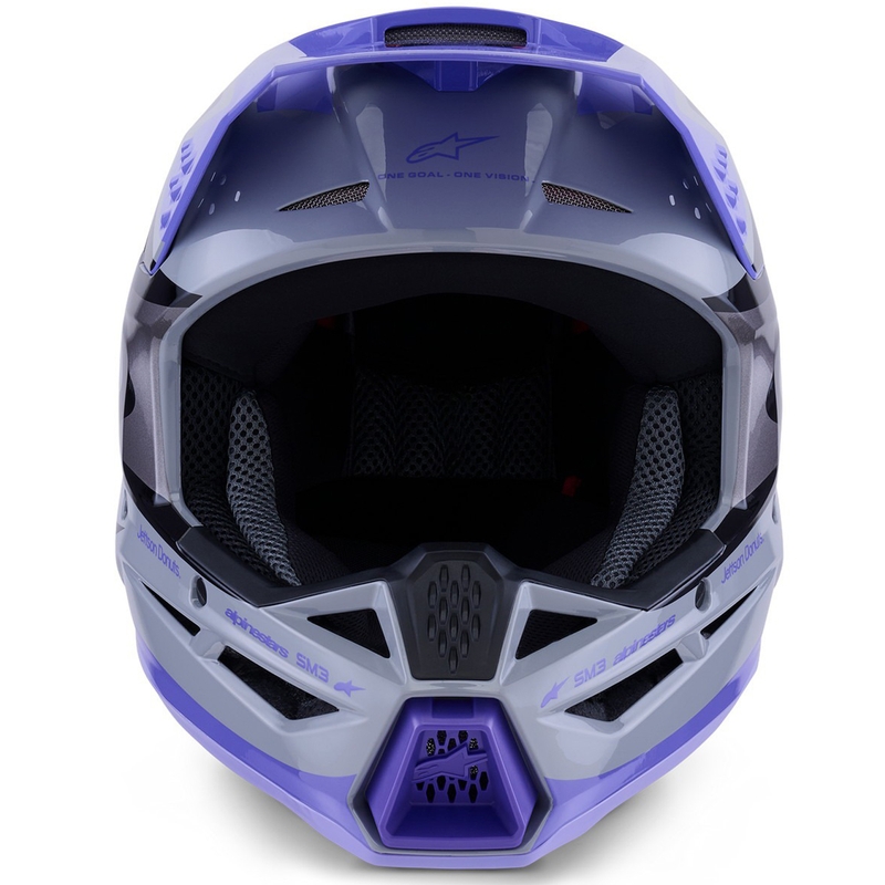 Detská motokrosová prilba Alpinestars S-M3 edícia JETT LAWRENCE šedo-fialovo-čierna