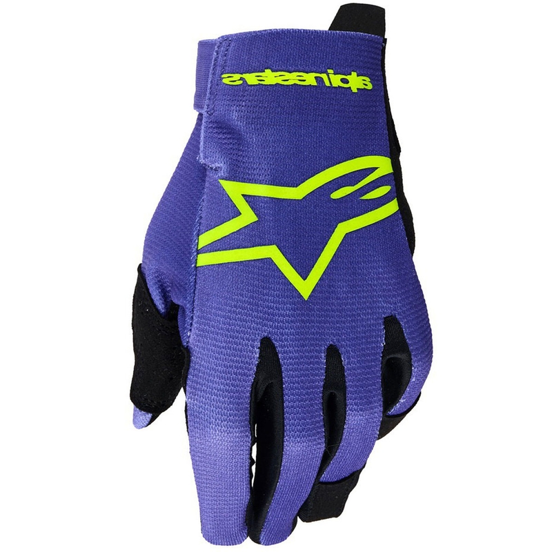Detské motokrosové rukavice Alpinestars Radar Youth fialovo-fluorescenčno žlté