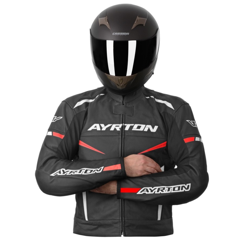 Bunda na motocykel Ayrton Raptor čierno-bielo-fluorescenčno červená