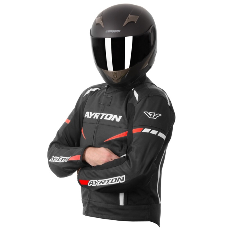 Bunda na motocykel Ayrton Raptor čierno-bielo-fluorescenčno červená
